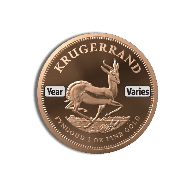 1 oz South African Gold Krugerrand - .9167 Fine Gold Coin Featuring Paul Kruger and Springbok Antelope